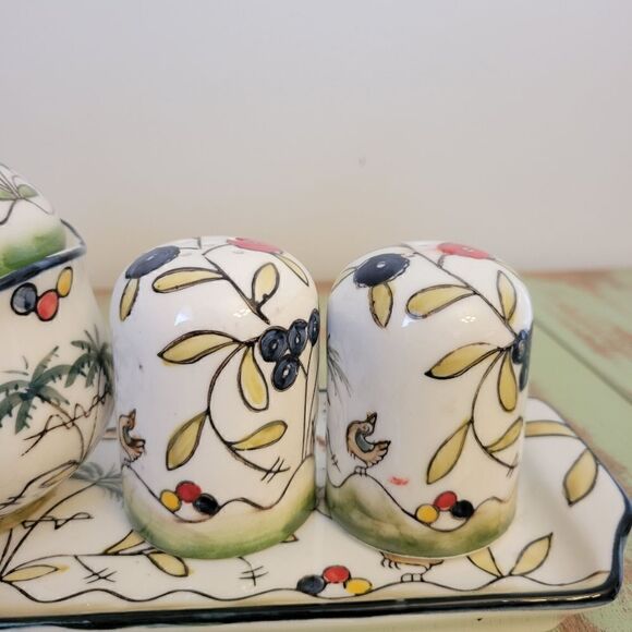 Temptations By Tara Birds Palm Cracker Tray Salt and Pepper Cream & Sugar Set - Picture 7 of 16